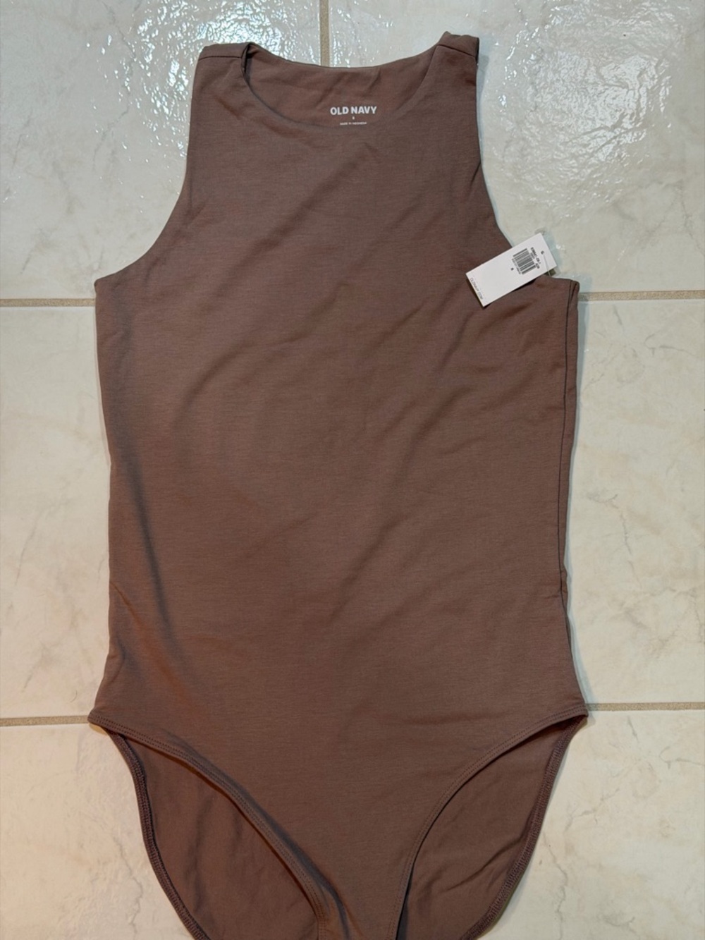 Old Navy Dusted Chocolate High Neck Bodysuit NWT Sleeveless Fitted Size S